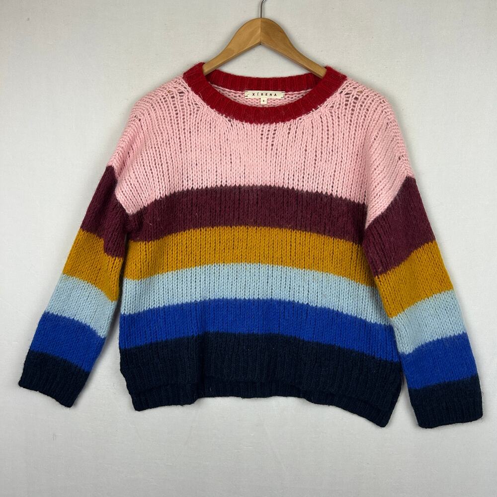 Xirena Alpaca Wool Apres Ski Striped Sweater Crew Neck Knit Women's Size S